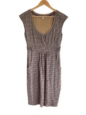 Boden Summer Jersey Patterened Knee Length Womens Blue Tan Dress Size 4R